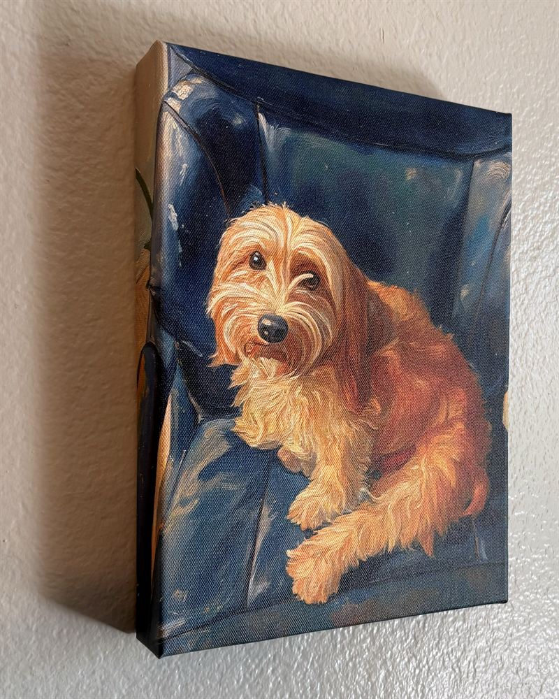 Side view of the gallery-wrapped canvas showing the depth of the solid wood frame