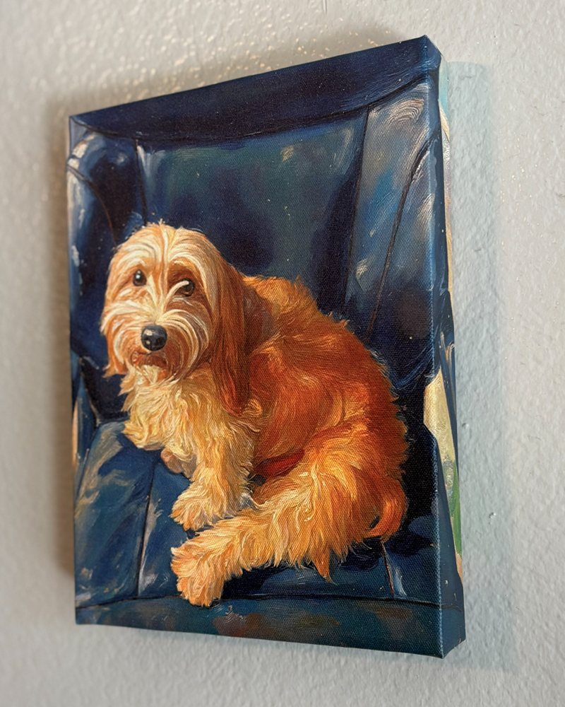 Angled view showing the artwork wrapping around the canvas edge