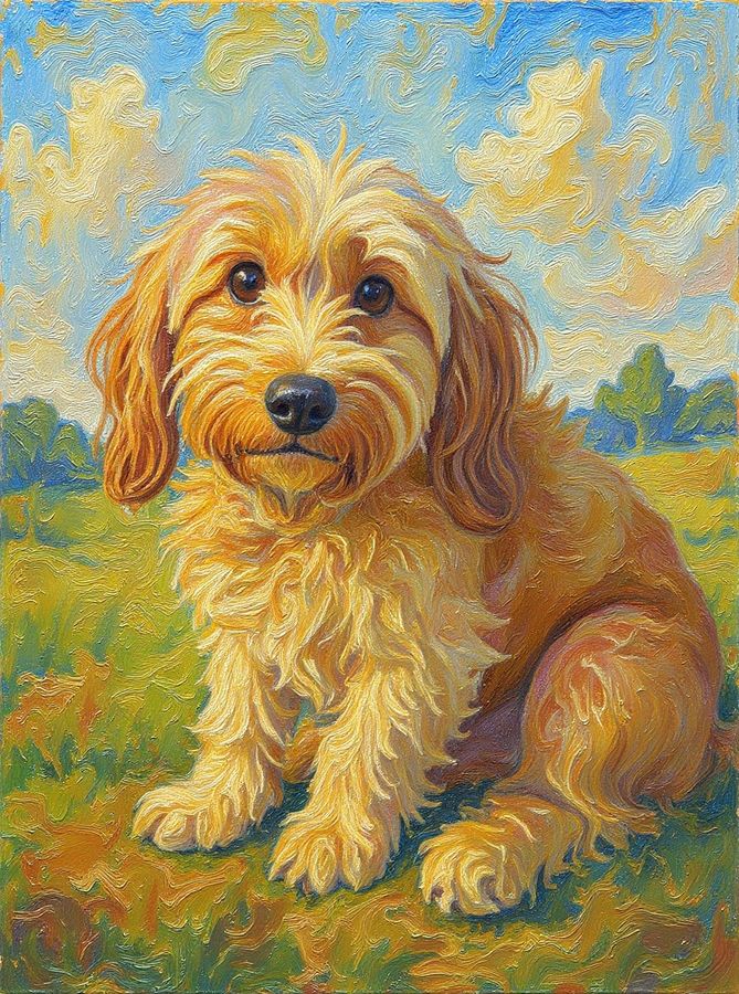 The same dog as an impressionist oil painting