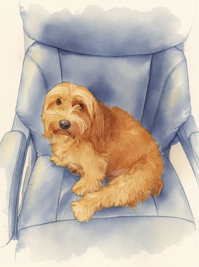 The same dog as a soft watercolor painting